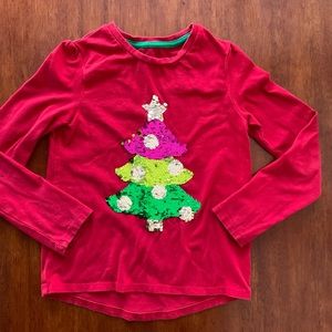 GUC Cute Holiday Tree Sequined Long Sleeve Red T-Shirt